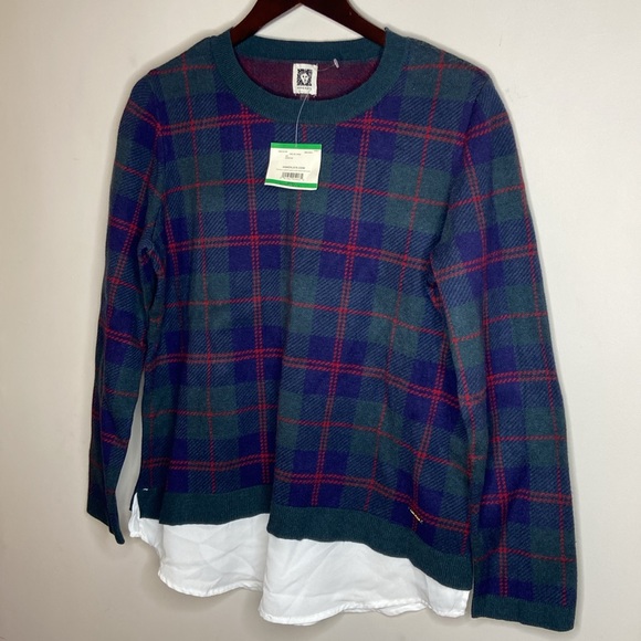 ANNE KLEIN Treeline Combo Mixed Media Plaid Sweater - Picture 5 of 13